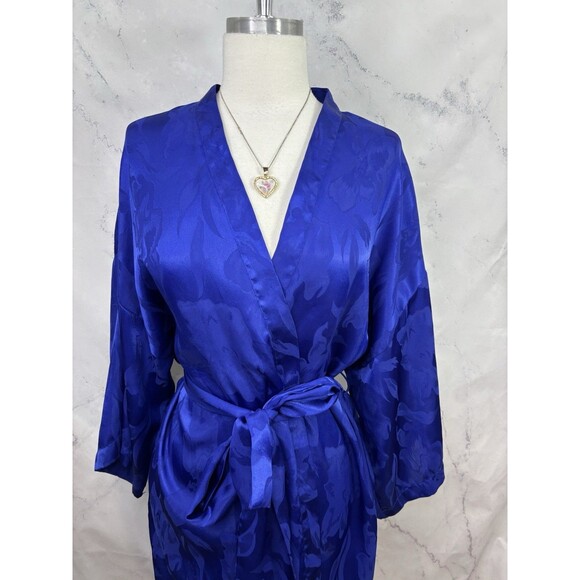 Vtg 80s Victoria's Secret Gold Label Kimono Robe Floral Blue One Size Romantic - Picture 8 of 16